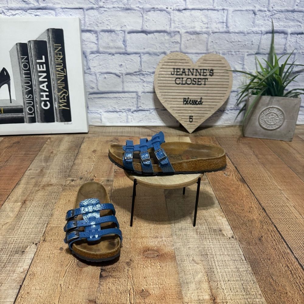Birkenstock Birkis Xenia Blue 3 Strap Sandals Soft Womens 37  US 6 Womens 4 Mens